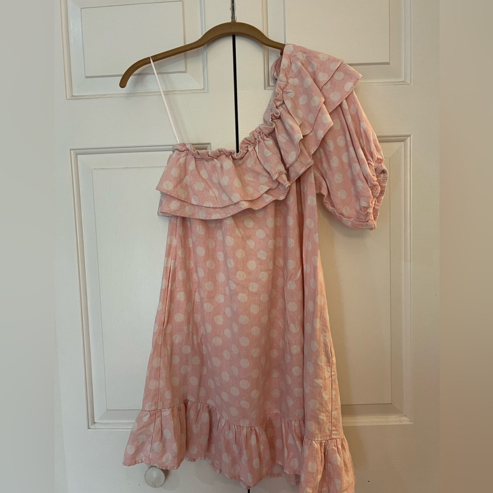 Lisa Marie Fernandez for Target Light Pink Polka Dot One-Shoulder Dress Size S - Picture 7 of 10